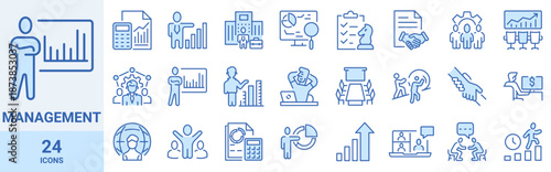 Business Management web line icon set. Contains such Icons as Inspector, Personal Quality, Employee Management and more. Editable Stroke