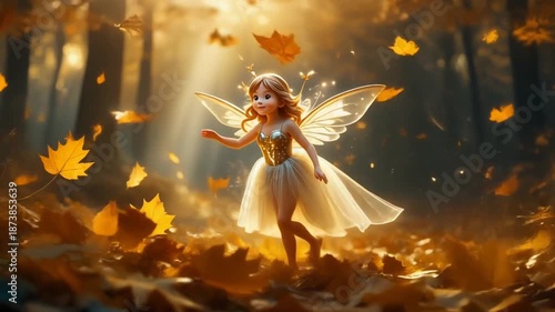 Forest Fairy Dancing Through Autumn Leaves