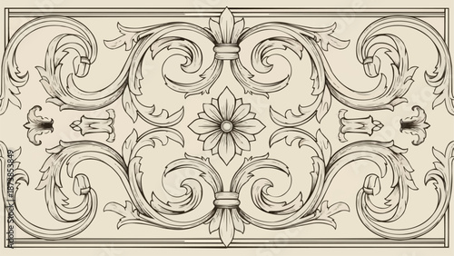 Ornate Baroque Scrollwork Pattern Decorative Element.