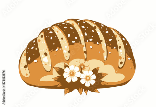 Illustration of a Delicious Loaf of Bread with Artistic Creases and Floral Decorations Highlighting the Blend of Culinary and Artistic Sensibilities