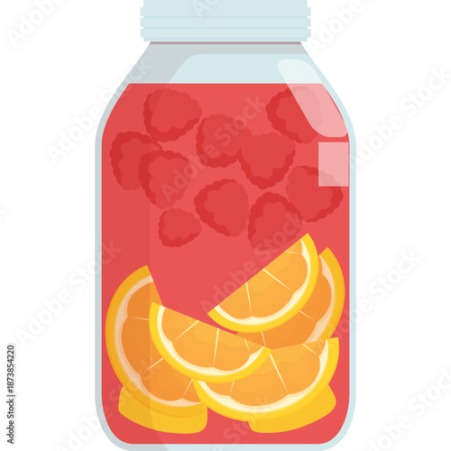 Jar of Fruit Infused Water with Strawberries and Orange Slices