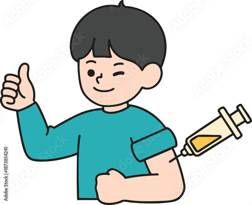 A brave boy getting a shot