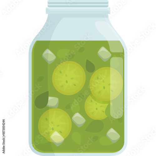 Jar of Pickled Cucumbers with Herbs and Spices