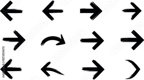 A collection of various black arrows pointing in different directions on a white background