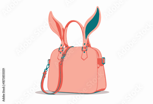 Chic Pastel Pink Handbag Featuring Whimsical Bunny Ears Design with Adjustable Straps and Contrasting Bright Accents for Playful and Modern Fashion Enthusiasts