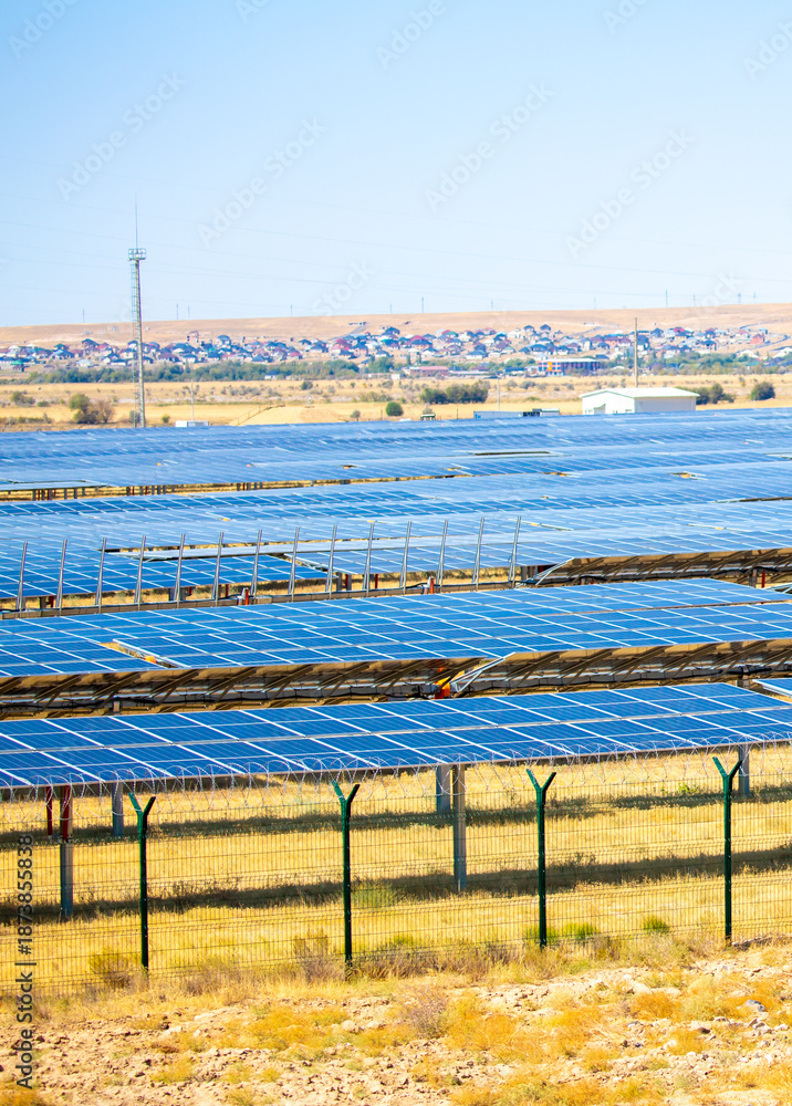 Fototapeta premium Solar panel fields in large quantities. Solar panels as alternative energy sources safe for the environment.