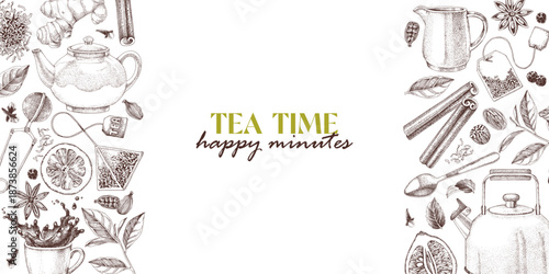 Tea time horizontal vector banner