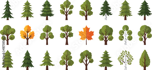 Collection of various tree illustrations displayed against a white background