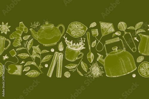 Tea time vector seamless pattern