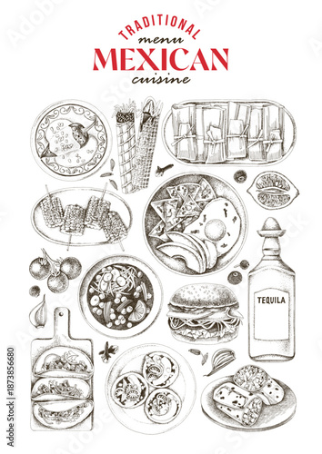 Mexican cuisine set vector poster