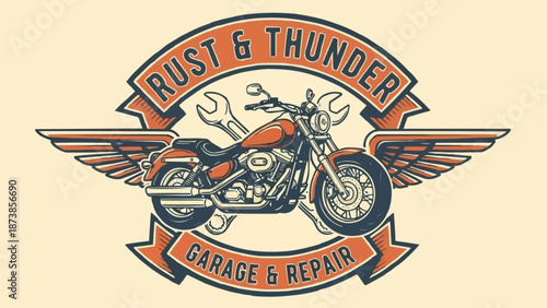 Vintage Motorcycle Emblem with Wings and Tools.