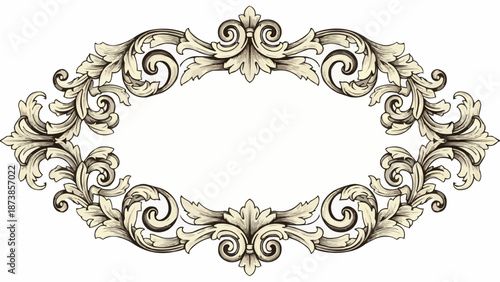 Ornate Oval Scrollwork Decorative Element Vintage Style.