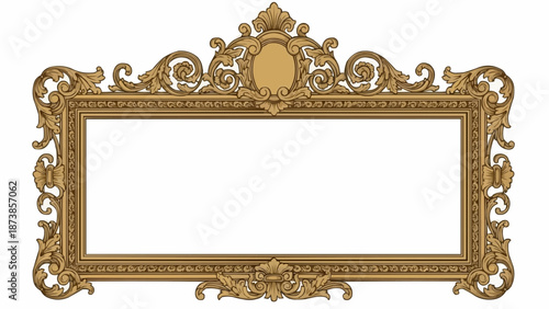 Ornate Golden Picture Frame with Elaborate Scrollwork and Oval Centerpiece.