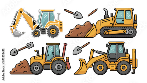 Construction Equipment Illustration: An illustrative display of a variety of construction machinery. Capturing the essence of building and infrastructure.