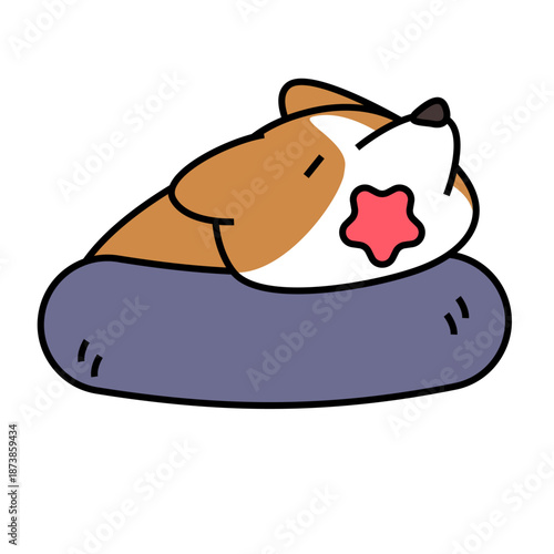 丸くなって眠るコーギーのシンプルでかわいいイラスト