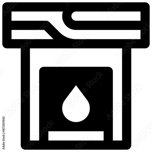 Fireplace. Outlined stroke vector icon with black-filled details.