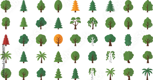 Collection of various tree illustrations arranged in a grid pattern
