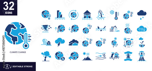 Climate change mixed color icon set