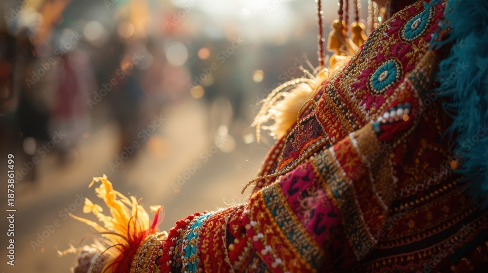 Obraz premium Vibrant traditional indian garment in busy street
