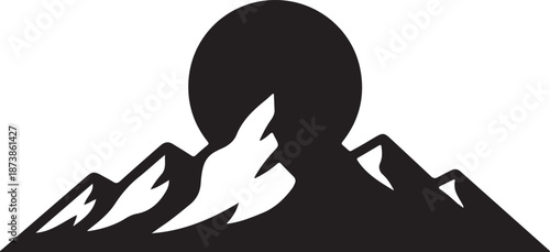 Mountain ranges silhouette with rising circle sun