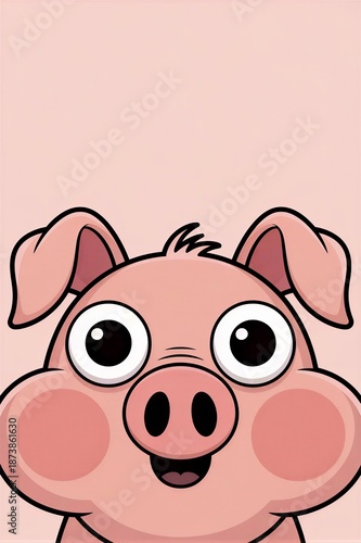 Cute cartoon piglet on pink background with copyspace