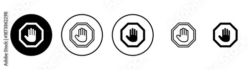 Stop icon vector. stop road sign. hand stop sign and symbol. Do not enter stop red sign with hand