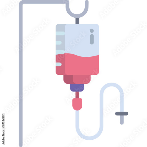 Medical IV drip bag with red fluid