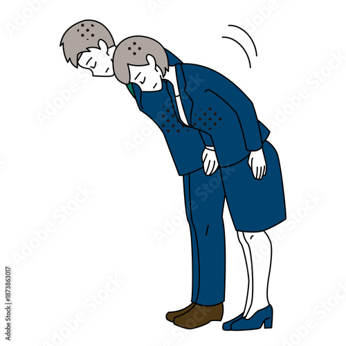 Business Man and Woman Bowing Side View Apology Illustration