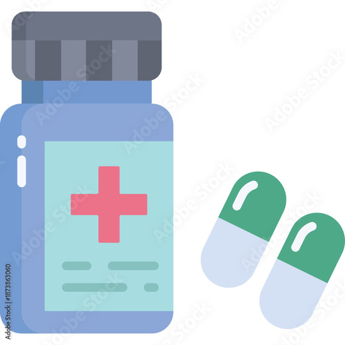Medicine Bottle and Capsules Icon
