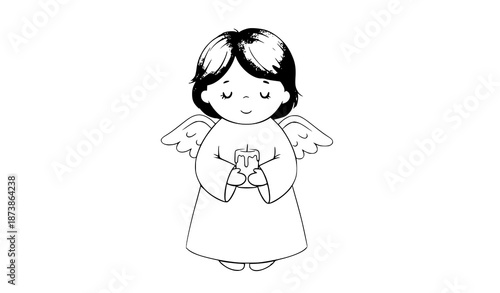 Cute Watercolor Easter Angel Holding Candle Cartoon Illustration Isolated on White Background