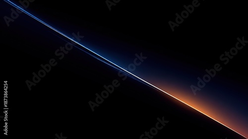 Abstract digital art, blue orange gradient arm light ribbon, white line, black background, flowing glowing