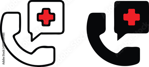 medical emergency two phone icon set red plus sign symbol vector illustration 