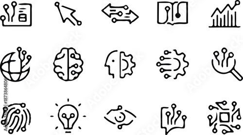 ai technology digital outline icons set vector illustration collection