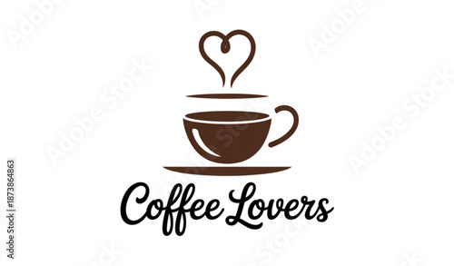 Simple hot coffee cup with heart steam and coffee lovers text vector