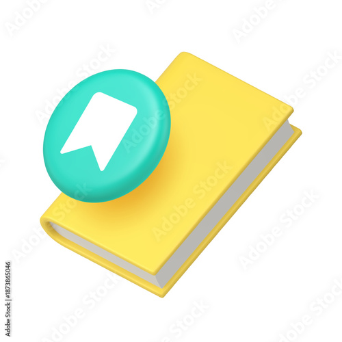 Book and bookmark icon for website and application interface. Represents reading, learning, education, library, and saving. Modern 3d icon realistic vector illustration.
