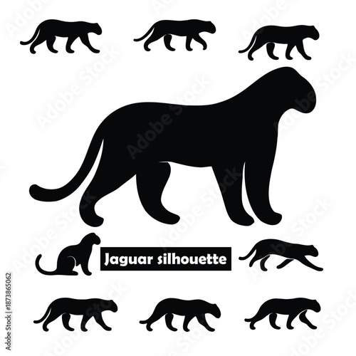 Silhouette of a Jaguar in various poses and movements