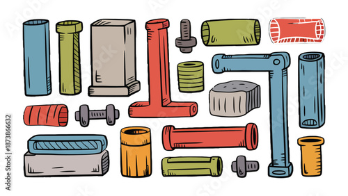 Assortment of Metal Parts: A variety of metal parts are meticulously arranged, each showcasing unique shapes and designs.