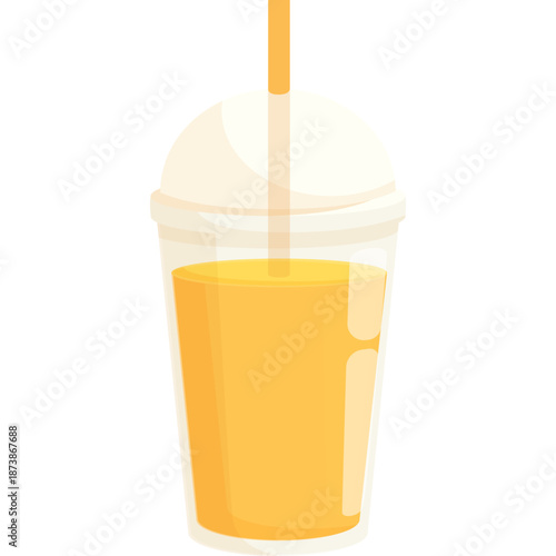 Orange juice in a clear plastic cup with straw