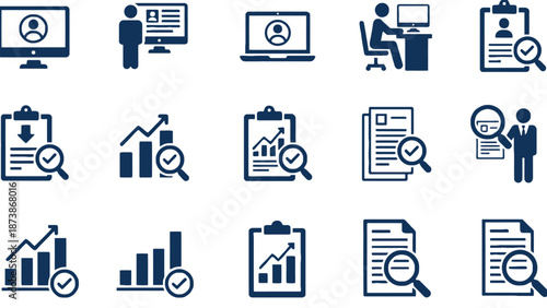 A collection of business icons for data analysis and office work