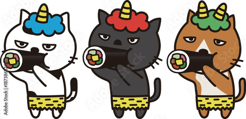 恵方巻きを食べる猫