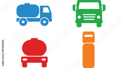 A colorful illustration of different types of tanker trucks and vehicles