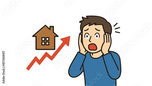 A worried man reacts to rising housing costs and mortgage rates.