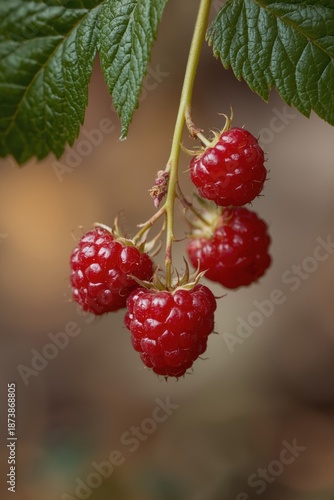 Ripe raspberries on a vine