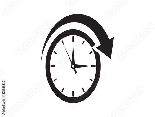 A clock with a curved arrow indicating time reversal or cyclical movement