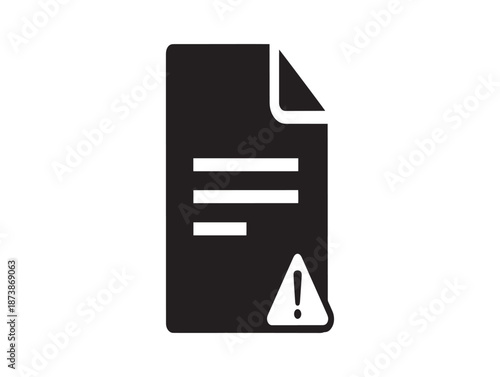 A black and white icon of a document with a warning sign