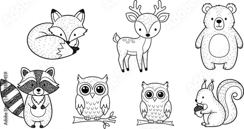 Charming woodland creatures silhouette vector bundle cute fox rabbit owl deer hedgehog raccoon eps scalable silhouette vector illustration white background