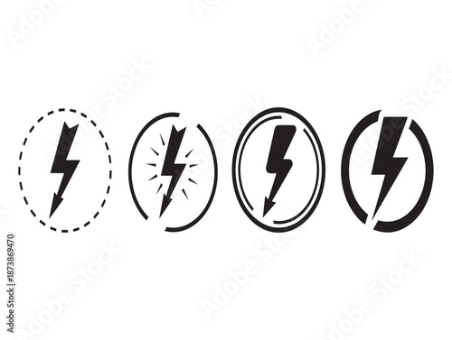 Collection of four distinct lightning bolt icons in circular frames