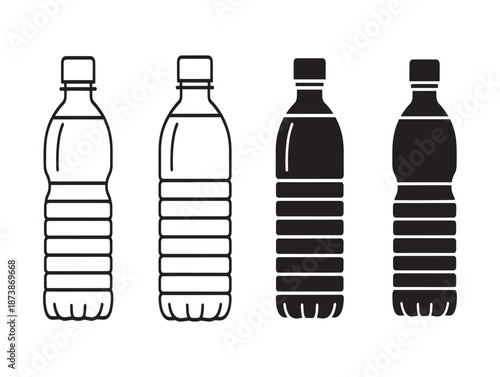 Four plastic bottles with different shading levels