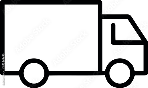 Minimalist Black Outline Delivery Truck Icon Representing Logistics Shipping and Transportation Services