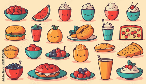 vector art of modern food with cute expression